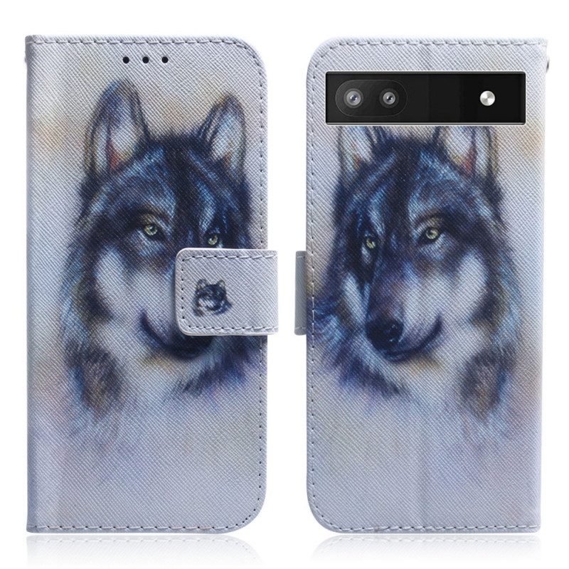 Custodia in pelle Google Pixel 6A Lupo Dell'acquerello