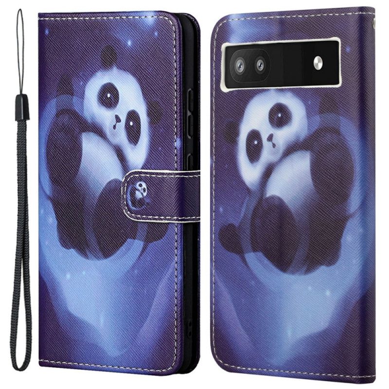 Custodia in pelle Google Pixel 6A Panda Spaziale Con Spalline