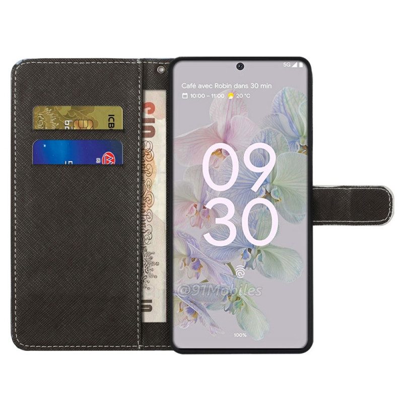 Custodia in pelle Google Pixel 6A Panda Spaziale Con Spalline
