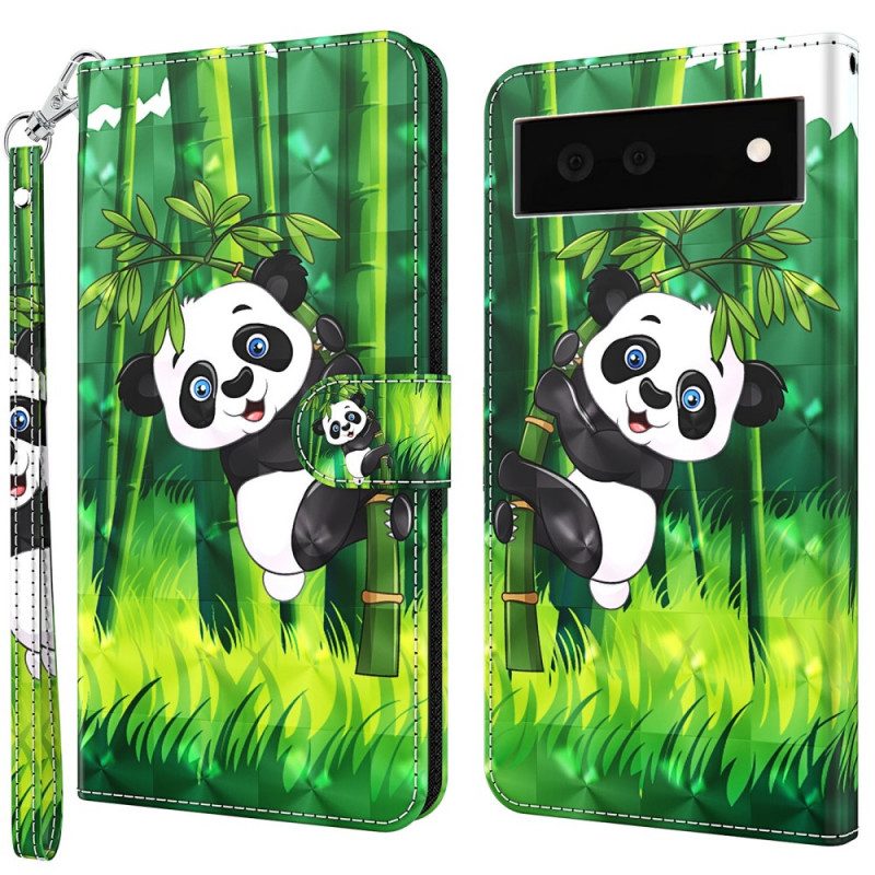 Custodia in pelle Google Pixel 6A Panda Strappy
