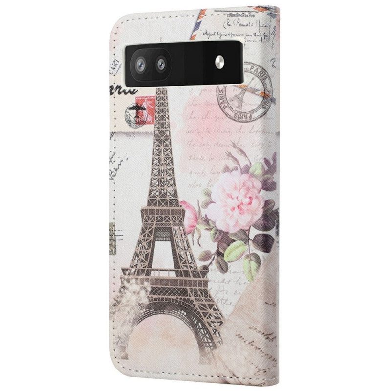 Custodia in pelle Google Pixel 6A Torre Eiffel D'epoca