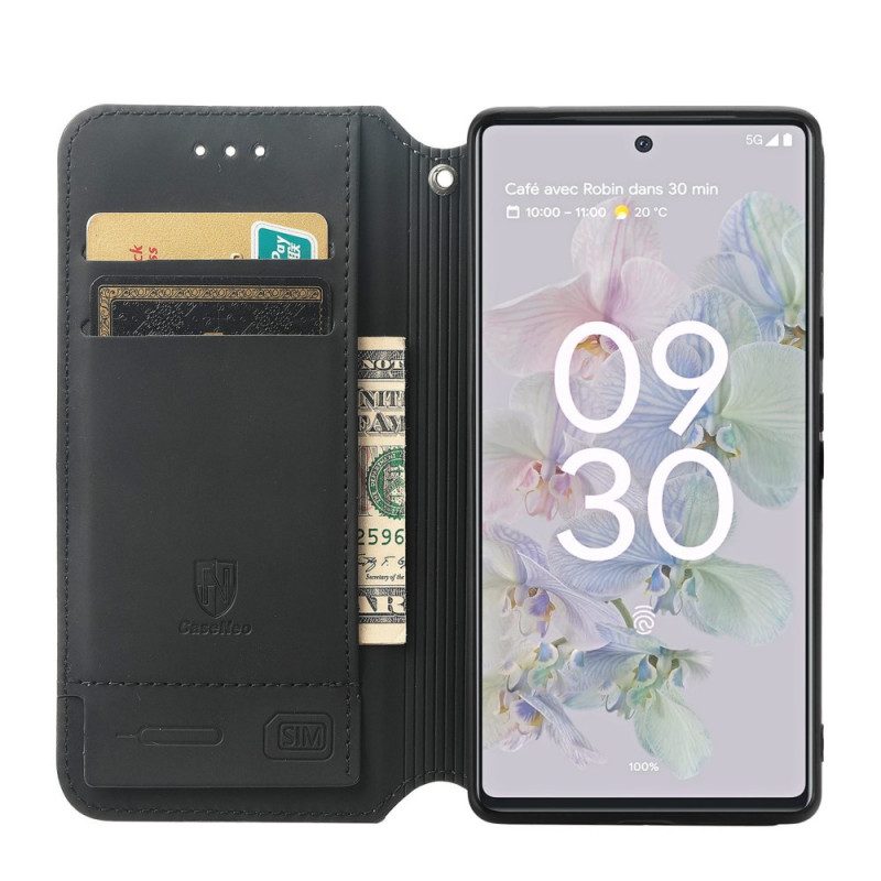 Folio Cover Google Pixel 6A Custodia in pelle Progettazione Caseneo Rfid