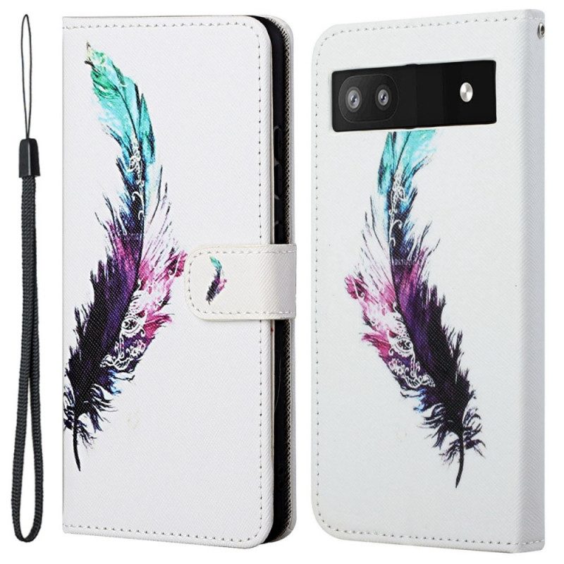 Folio Cover Google Pixel 6A Piuma Con Cordino