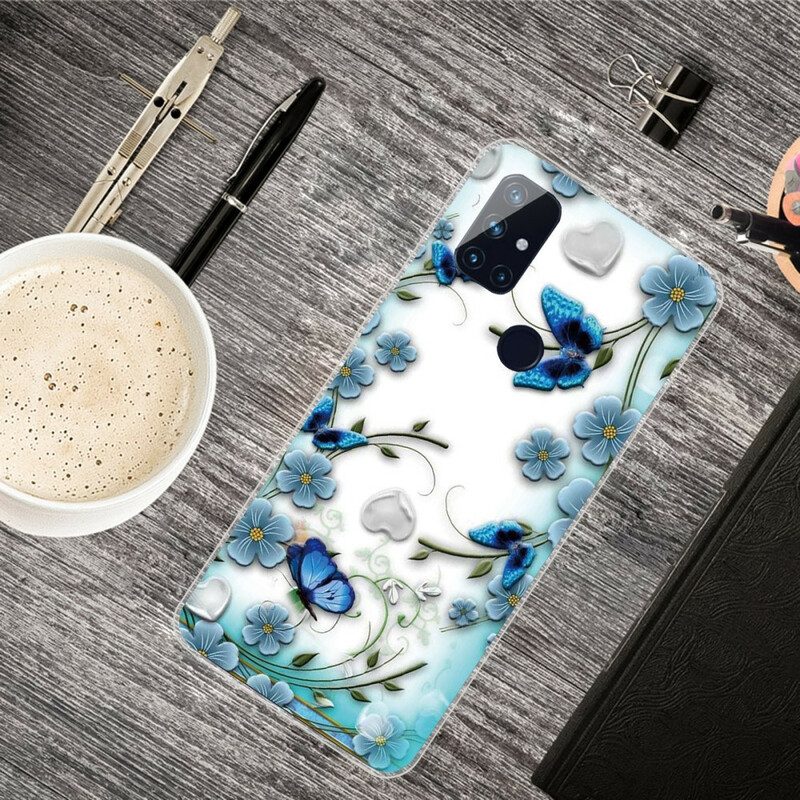 Cover OnePlus Nord N100 Farfalle E Fiori Retrò Senza Soluzione Di Continuità