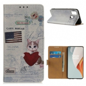Custodia A Portafoglio OnePlus Nord N100 Gatto Viaggiatore