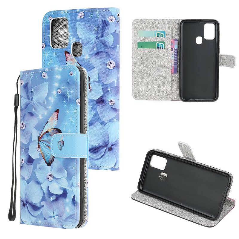 Custodia in pelle OnePlus Nord N100 Farfalle Di Diamanti Strappy