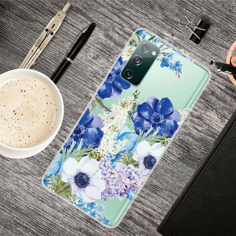 Cover Samsung Galaxy S20 FE Fiori Blu Dell'acquerello Senza Soluzione Di Continuità