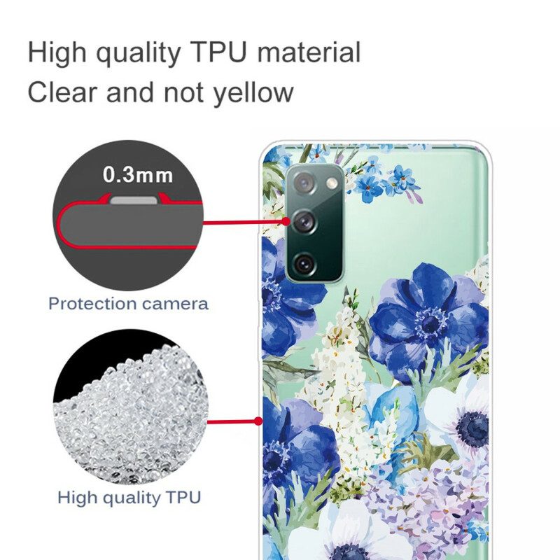 Cover Samsung Galaxy S20 FE Fiori Blu Dell'acquerello Senza Soluzione Di Continuità