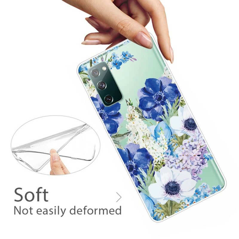 Cover Samsung Galaxy S20 FE Fiori Blu Dell'acquerello Senza Soluzione Di Continuità