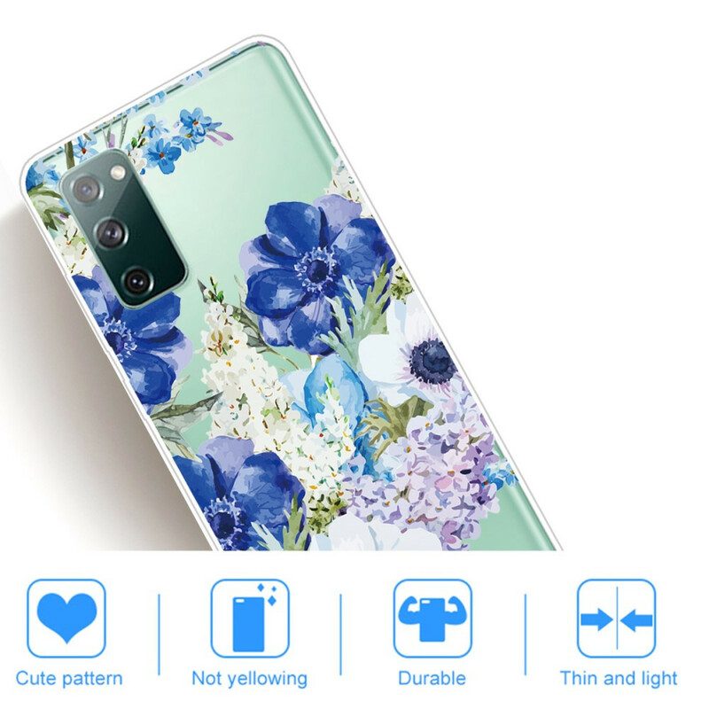 Cover Samsung Galaxy S20 FE Fiori Blu Dell'acquerello Senza Soluzione Di Continuità