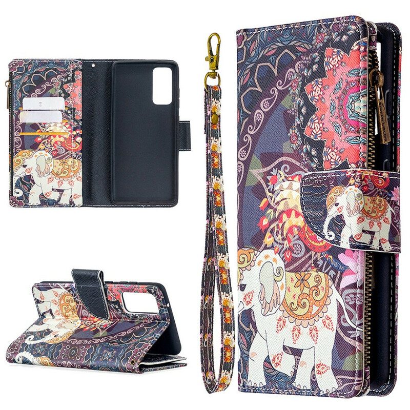 Custodia A Portafoglio Samsung Galaxy S20 FE Tasca Con Zip A Forma Di Elefante