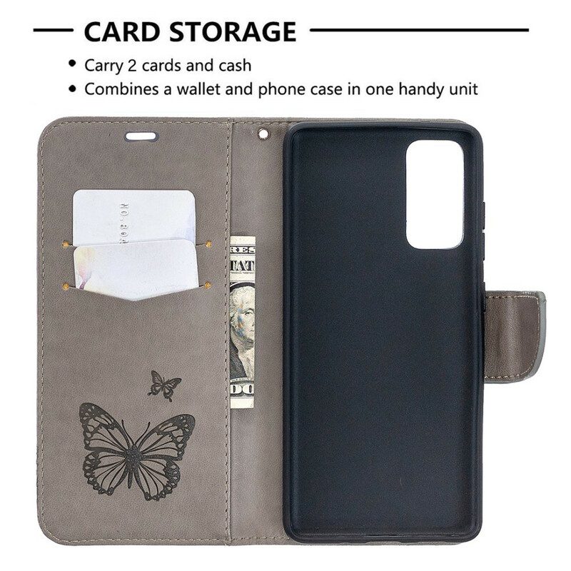 Custodia in pelle Samsung Galaxy S20 FE Farfalle In Volo Con Cordino