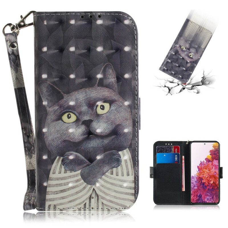 Custodia in pelle Samsung Galaxy S20 FE Gatto Grigio Con Cinturino