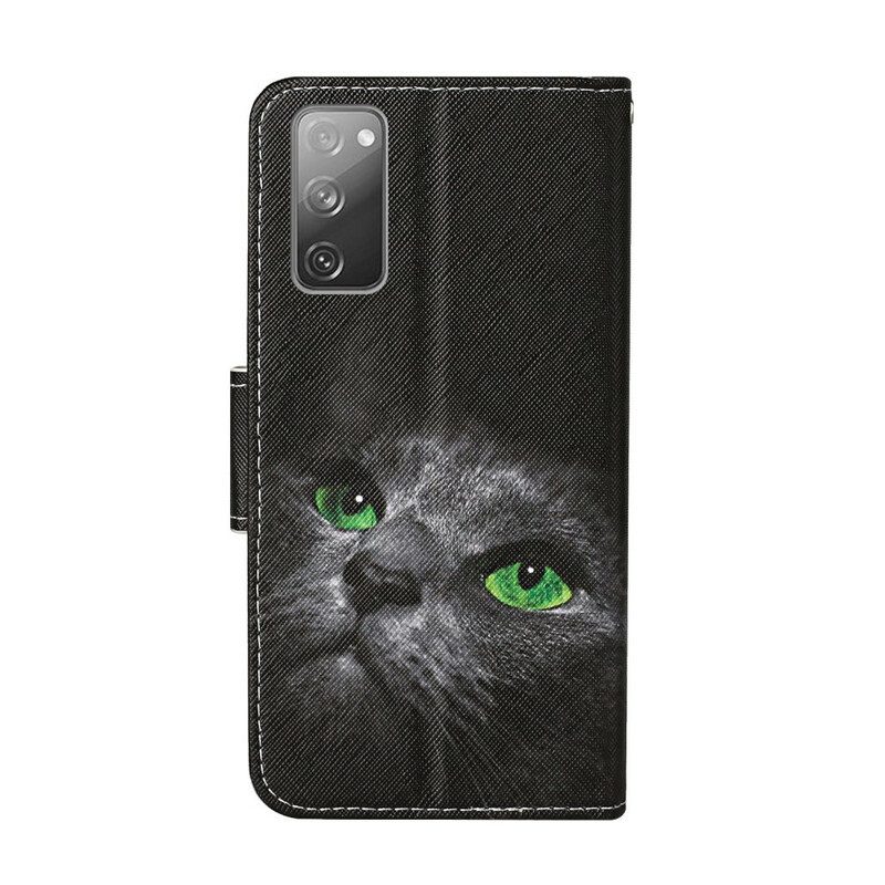 Folio Cover Samsung Galaxy S20 FE Gatto Dagli Occhi Verdi Con Cordino