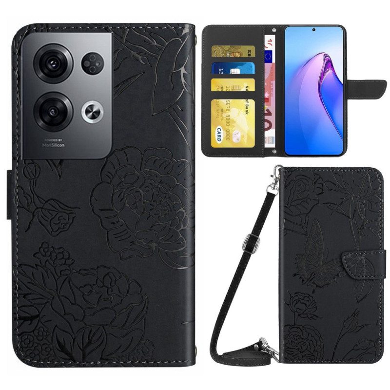 Custodia A Portafoglio Oppo Reno 8 Pro Farfalle E Tracolla