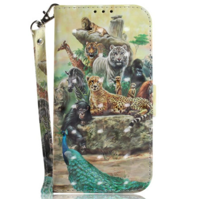 Custodia in pelle Oppo Reno 8 Pro Animali Da Safari Con Cordino
