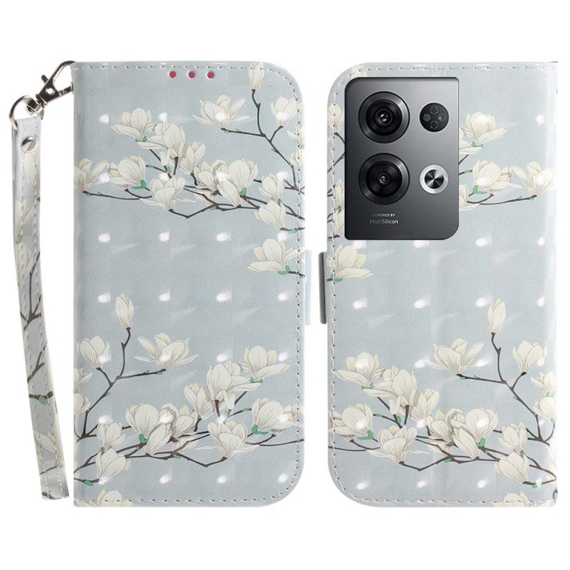 Custodia in pelle Oppo Reno 8 Pro Aste Con Cordino