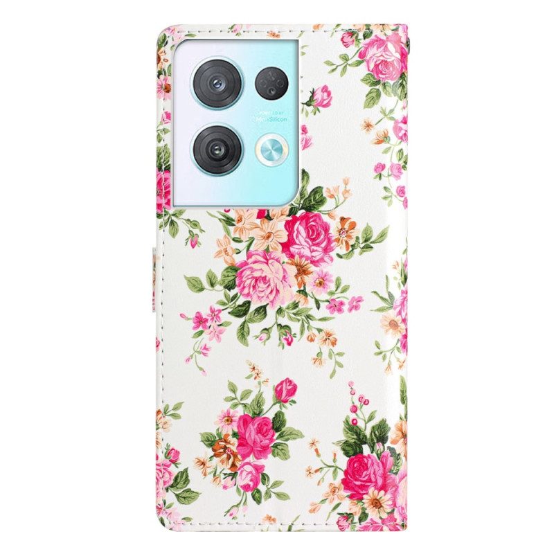 Custodia in pelle Oppo Reno 8 Pro Cinturino Liberty Fiori