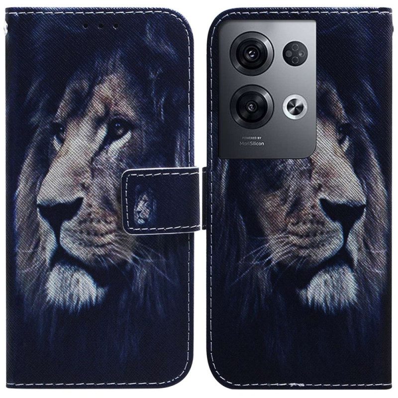 Custodia in pelle Oppo Reno 8 Pro Cordino Leone