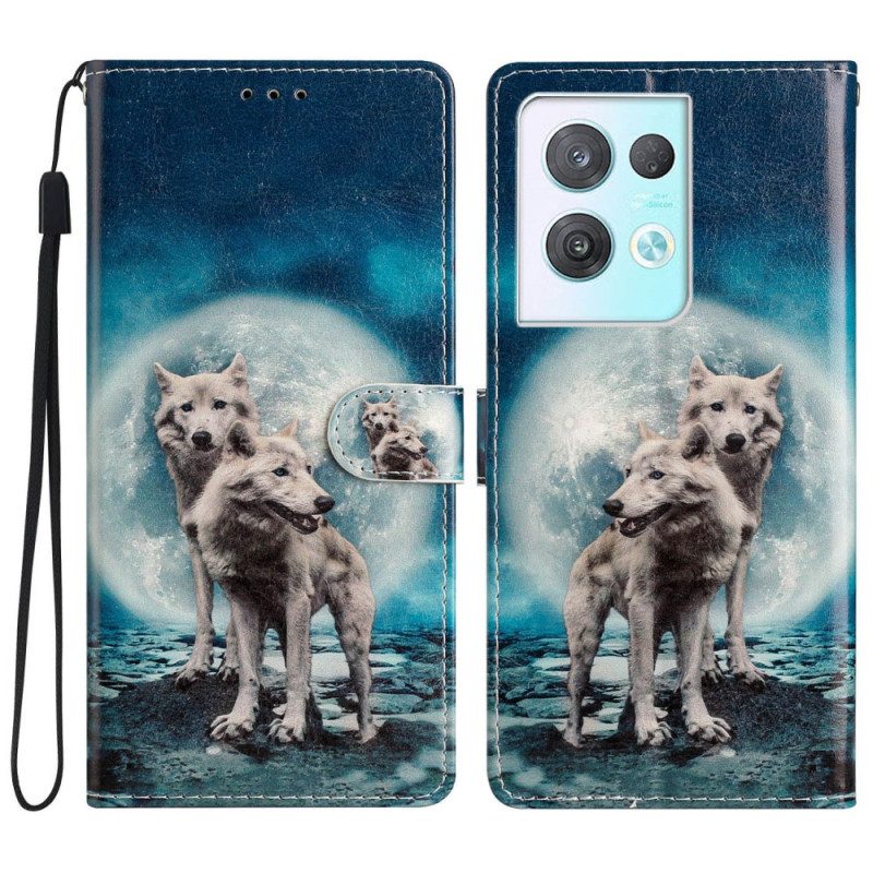 Custodia in pelle Oppo Reno 8 Pro Cordino Lupo