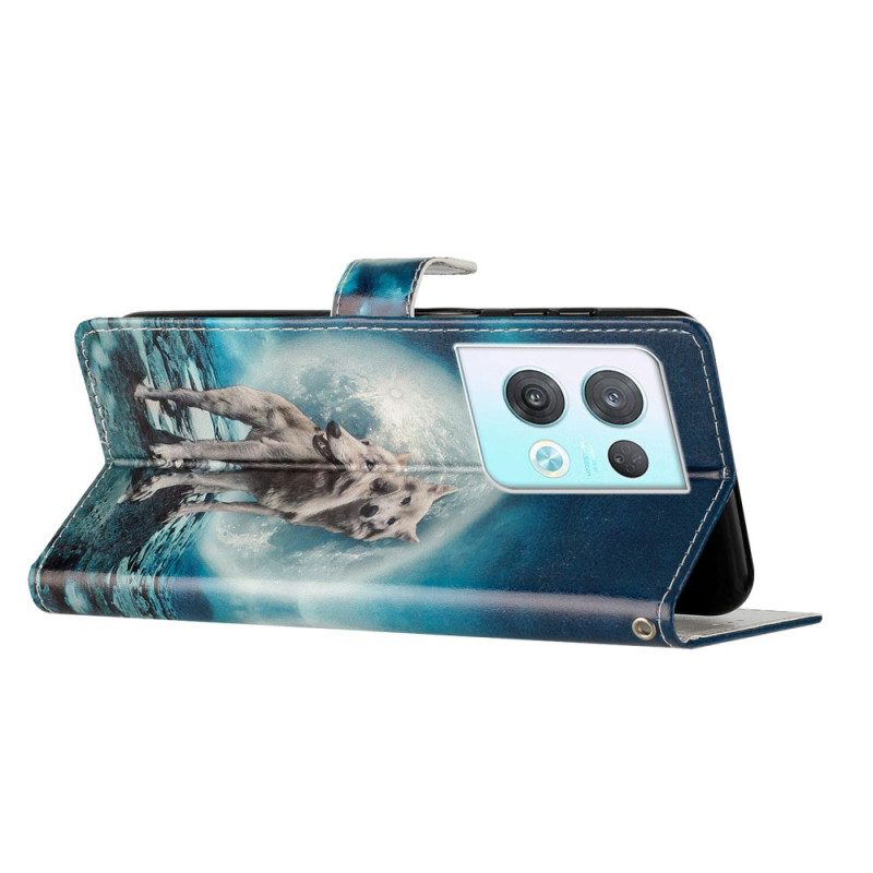 Custodia in pelle Oppo Reno 8 Pro Cordino Lupo