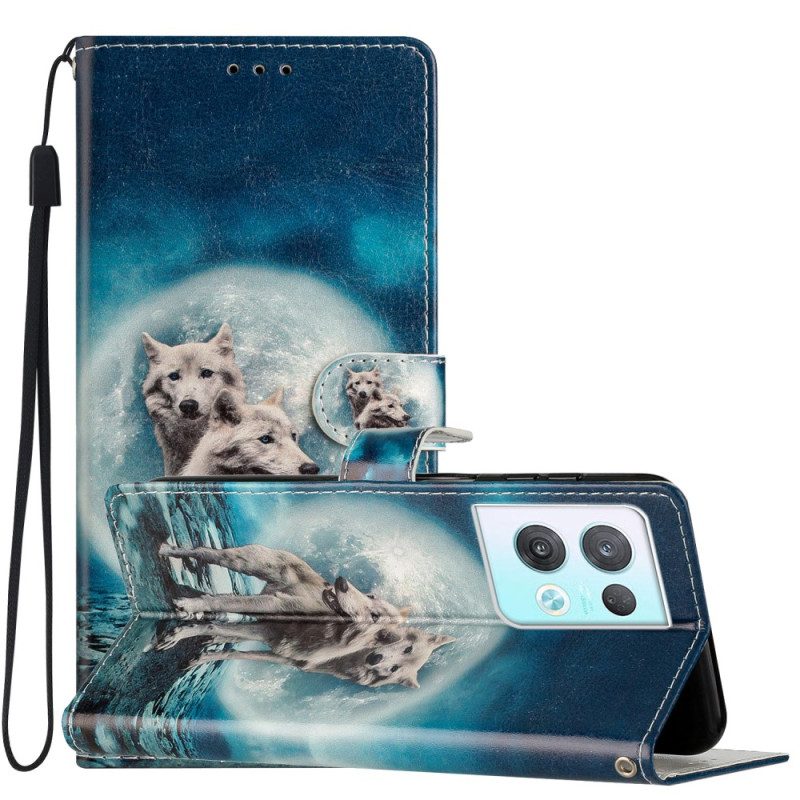 Custodia in pelle Oppo Reno 8 Pro Cordino Lupo