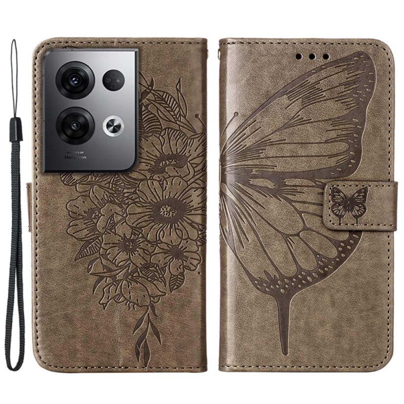 Custodia in pelle Oppo Reno 8 Pro Farfalla Barocco Strappy