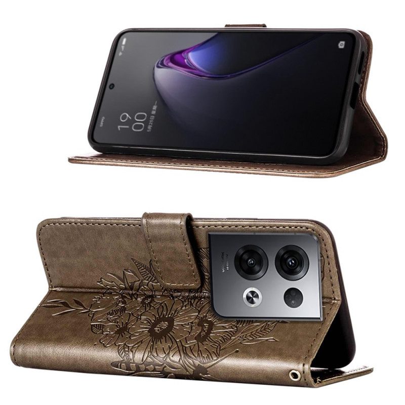 Custodia in pelle Oppo Reno 8 Pro Farfalla Barocco Strappy