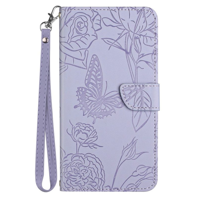 Custodia in pelle Oppo Reno 8 Pro Farfalle Con Cordino