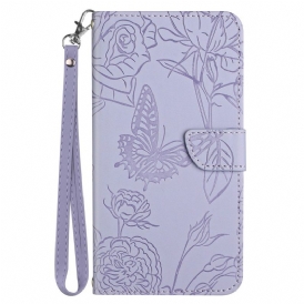 Custodia in pelle Oppo Reno 8 Pro Farfalle Con Cordino