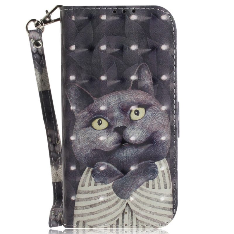 Custodia in pelle Oppo Reno 8 Pro Gatto Con Cordino