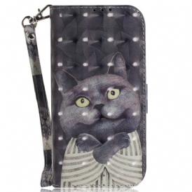 Custodia in pelle Oppo Reno 8 Pro Gatto Con Cordino