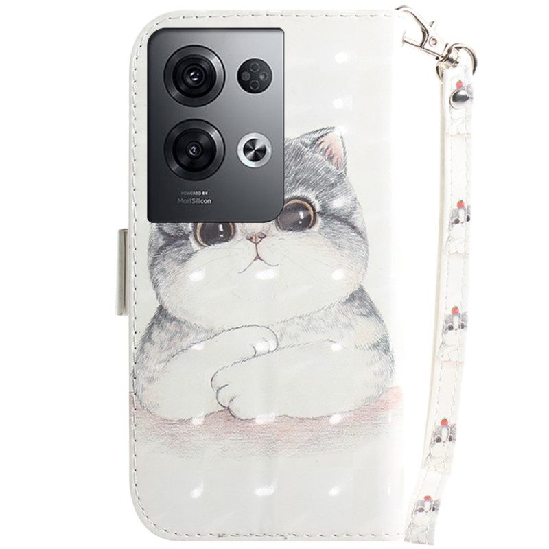 Custodia in pelle Oppo Reno 8 Pro Gatto Con Cordino