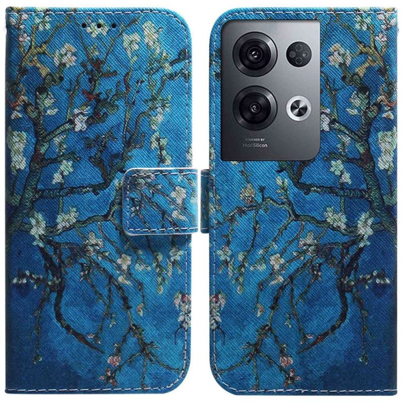 Custodia in pelle Oppo Reno 8 Pro Rami Fioriti