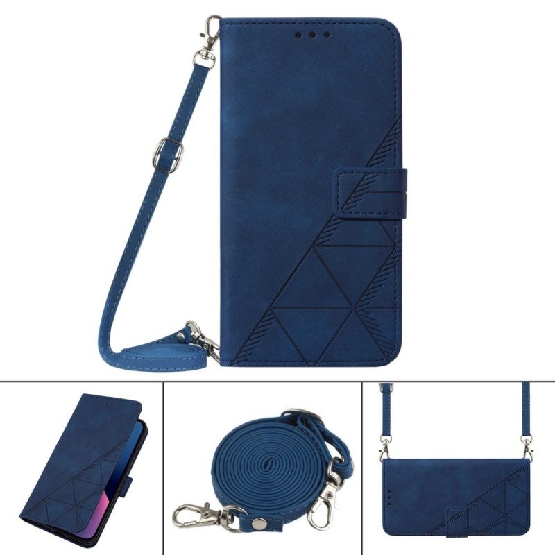 Custodia in pelle Oppo Reno 8 Pro Triangoli Con Tracolla