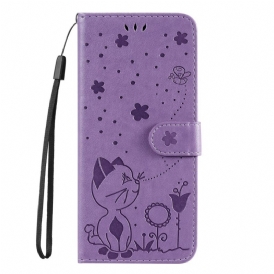 Custodia in pelle Vivo Y16 Gatto E Ape Con Cordino
