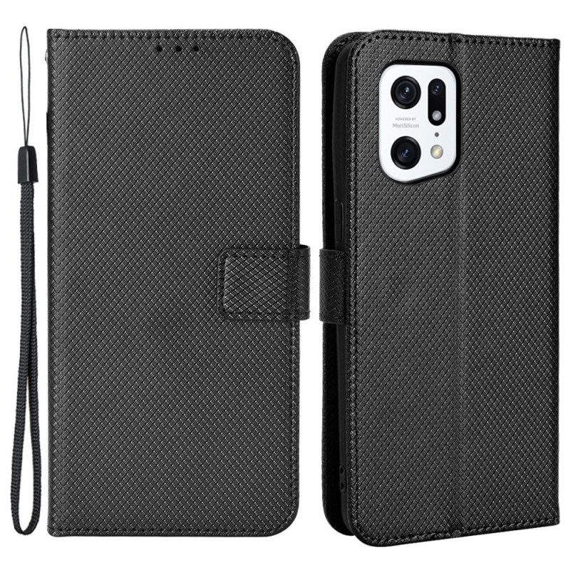 Custodia A Portafoglio Oppo Find X5 Pro Elegante Finta Pelle Con Cinturino