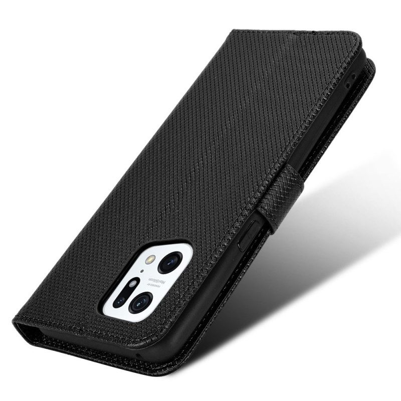 Custodia A Portafoglio Oppo Find X5 Pro Elegante Finta Pelle Con Cinturino