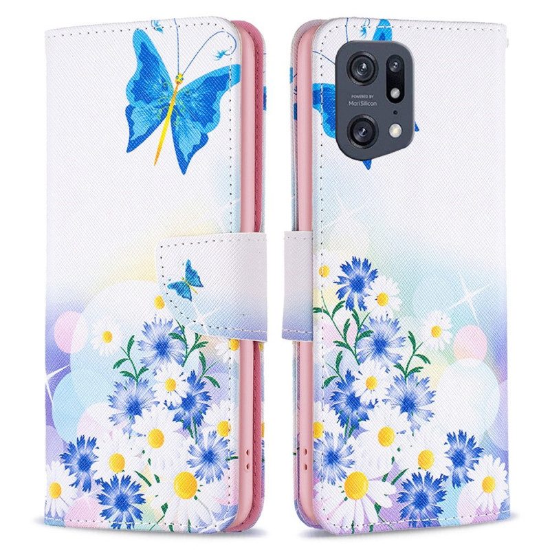 Custodia in pelle Oppo Find X5 Pro Farfalle Dell'acquerello