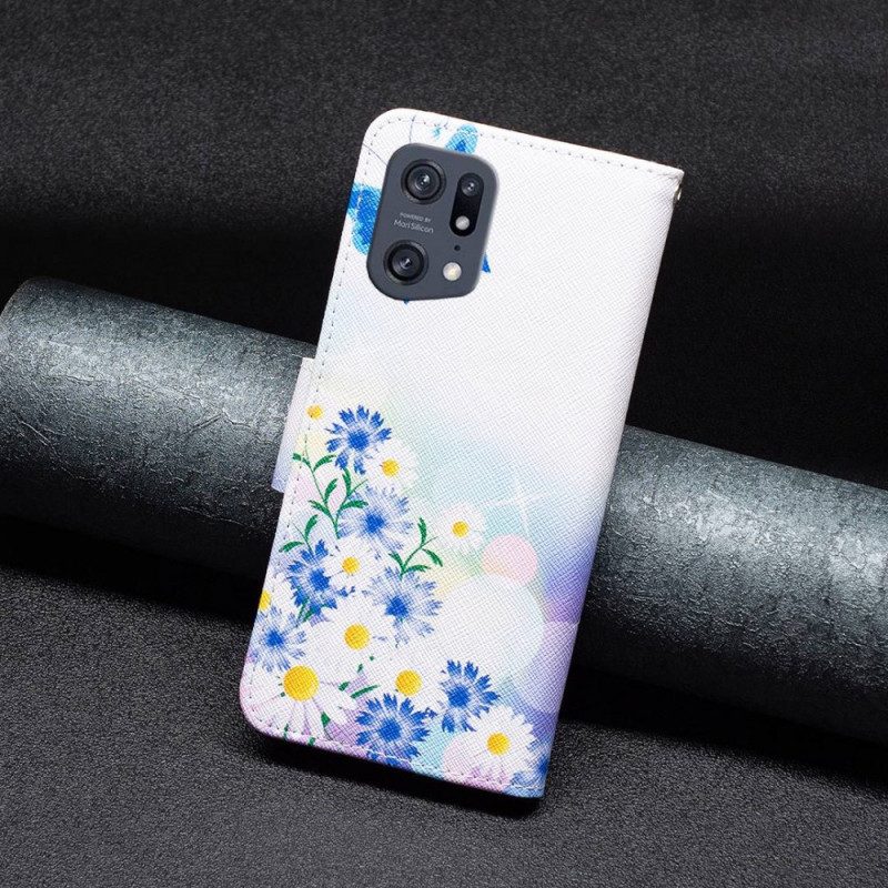 Custodia in pelle Oppo Find X5 Pro Farfalle Dell'acquerello