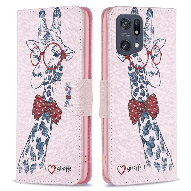 Custodia in pelle Oppo Find X5 Pro Giraffa Intelligente
