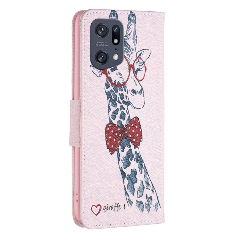 Custodia in pelle Oppo Find X5 Pro Giraffa Intelligente