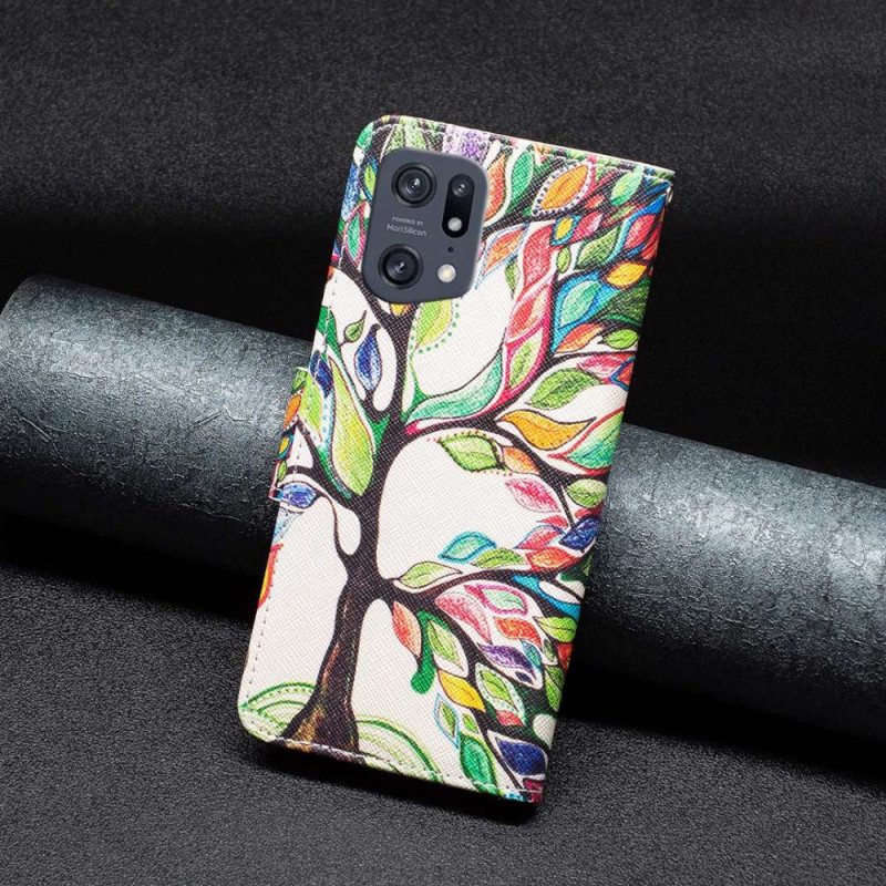 Custodia in pelle Oppo Find X5 Pro Pittura Ad Albero