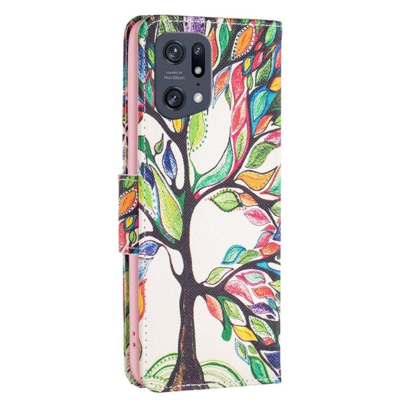 Custodia in pelle Oppo Find X5 Pro Pittura Ad Albero