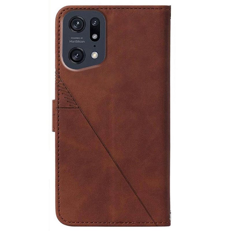 Custodia in pelle Oppo Find X5 Pro Triangoli Con Tracolla