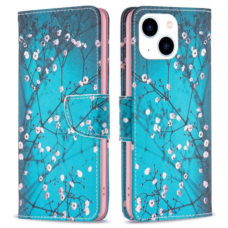 Custodia A Portafoglio iPhone 15 Rami Fioriti