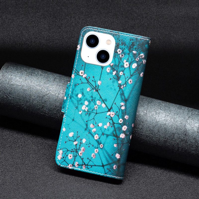Custodia A Portafoglio iPhone 15 Rami Fioriti