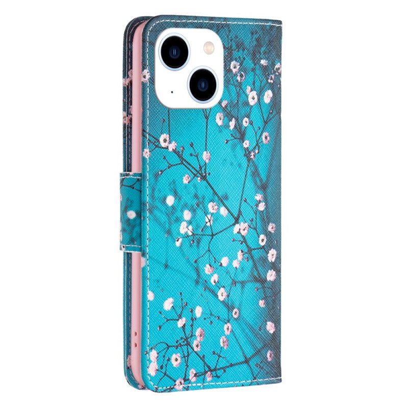 Custodia A Portafoglio iPhone 15 Rami Fioriti