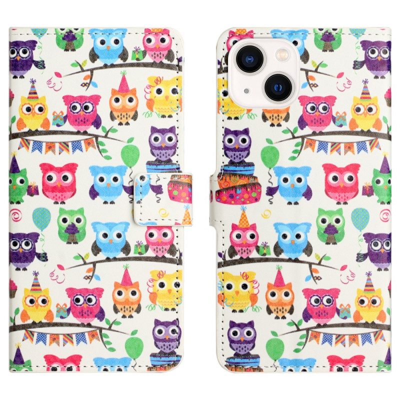 Custodia in pelle iPhone 15 Banda Di Gufi