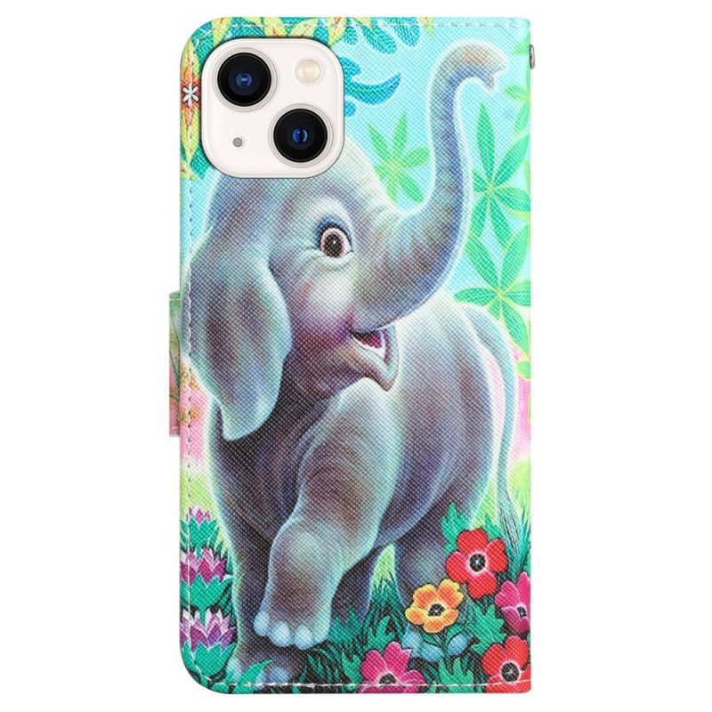 Custodia in pelle iPhone 15 Cordino Per La Passeggiata Dell'elefante